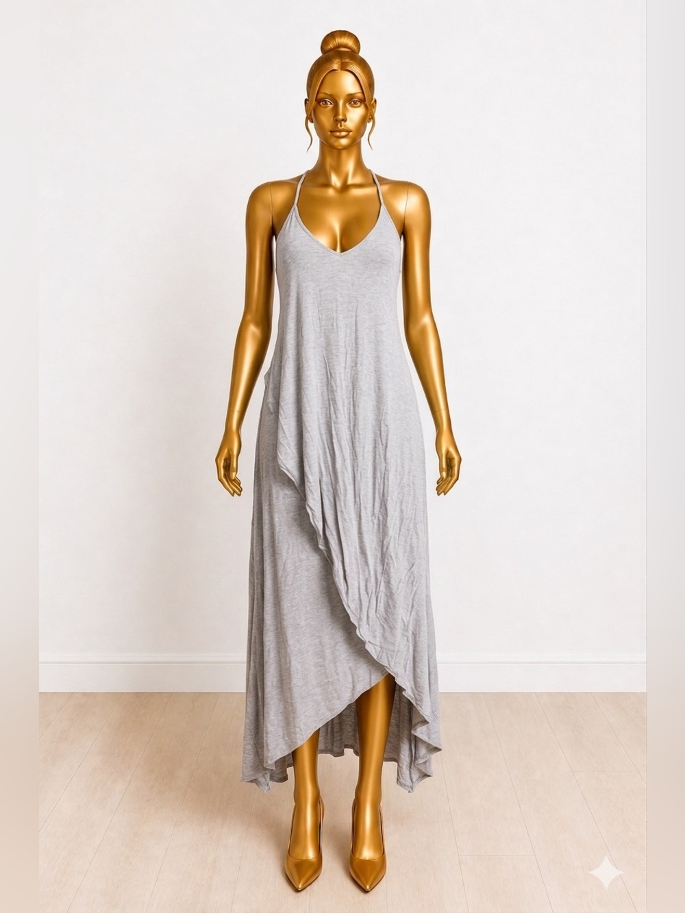 Fashion Nova Light Gray Sleeveless Asymmetrical Maxi Dress Medium